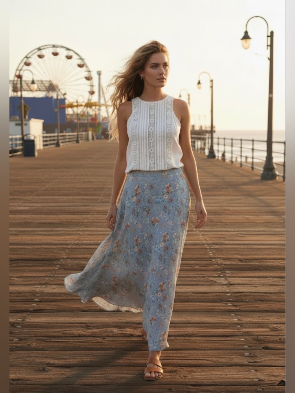 NATURAL LIFE Blue Floral A-Line Maxi Skirt